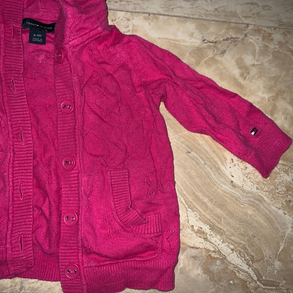 Pink magenta Tommy pointelle hearts sweater 6m